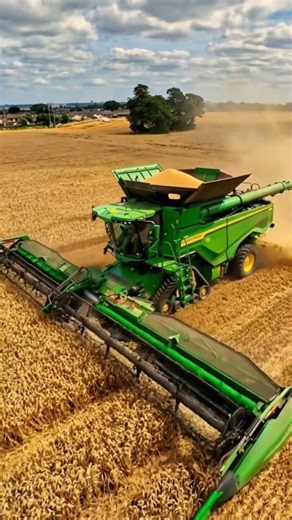 🔥 John Deere X9 1100 combine harvester with 45-foot draper header harvesting wheat Short