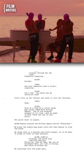 Film Writers on Instagram: "Spring Breakers repeats dialogue until meaning collapses. Phrases like "spring break forever" become empty through repetition. This is mantra dialogue. Language stops conveying information and starts reinforcing behavior. In writing terms, this is linguistic erosion. The script uses repetition not for emphasis, but to hollow out meaning. Writers can learn how dialogue rhythm can communicate ideology without exposition. The film does not argue nihilism. It demonstrates