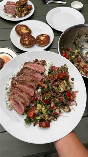 Jem Lester | Lamb Backstrap, Tzatziki, Salad, Yoghurt Flatbread ❣️ I’m aware not everyone can be bothered on a Monday to make bread but the rest is... | Instagram