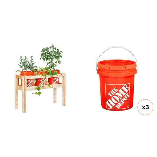 5 Gallon Orange Bucket and 43 in. L x 16 in. W x 30 in. H Cedar Raised Garden Bed Combo - The Home Depot