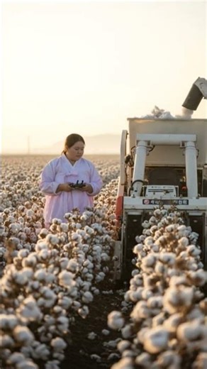 New Era in Farming Korean Woman Farmer Harvests Cotton with ROBOTIC HARVESTER | Agri-Tech Revolution