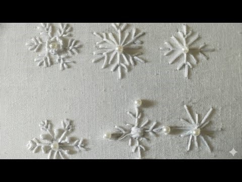 White Embroidery for Beginners | Easy Snowflake Hand Embroidery with Pearls Tutorial #embroidery