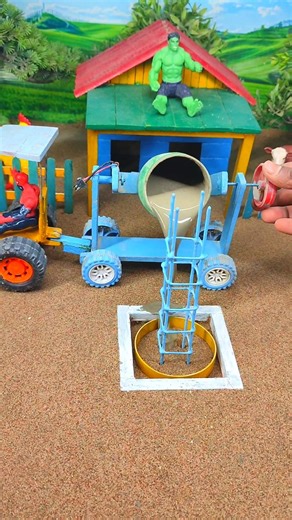 🚜 Real Working Mini Tractor Cement Mixer Machine Pillar Making | DIY Project #shorts #youtubeshorts