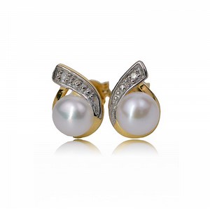Diamond Pearl Stud Earrings Yellow Gold Plated Sterling Silver  | eBay UK