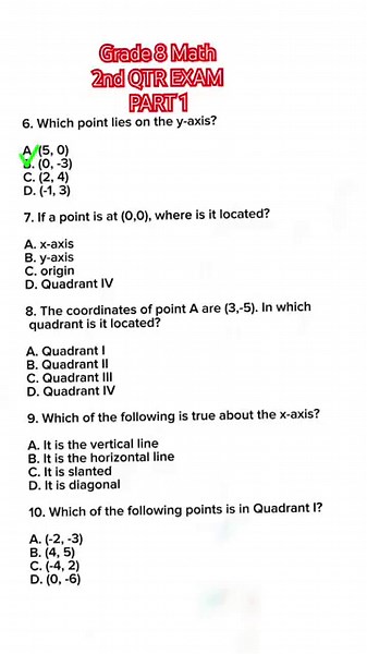 GRADE 8 MATHEMATICS || SECOND QUARTER EXAM || PART 1