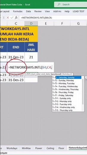 HOW TO USE THE NETWORKDAYS.INTL FUNCTION IN EXCEL FOR DIFFERENT WEEKENDS #shorts #excel #exceltips