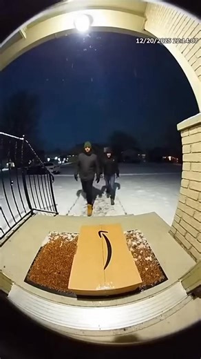 Two porch pirates try stealing a package in the snow and trigger a cow poop explosion they will never forget #SecurityCamera #EpicFail #theft #regret #Viral | Porch Social Lab