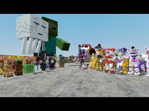 ALL HOSTILE MINECRAFT MOBS VS ALL FNAF 1-10 ANIMATRONICS In Garry's Mod!