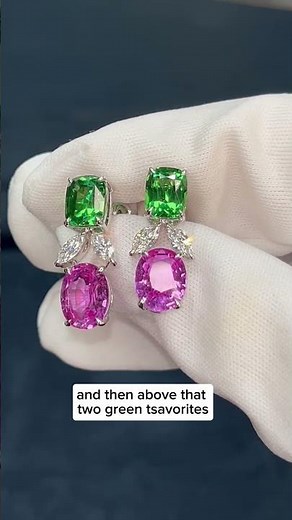 Rebecca Rau Pink Sapphire and Tsavorite Garnet Earrings