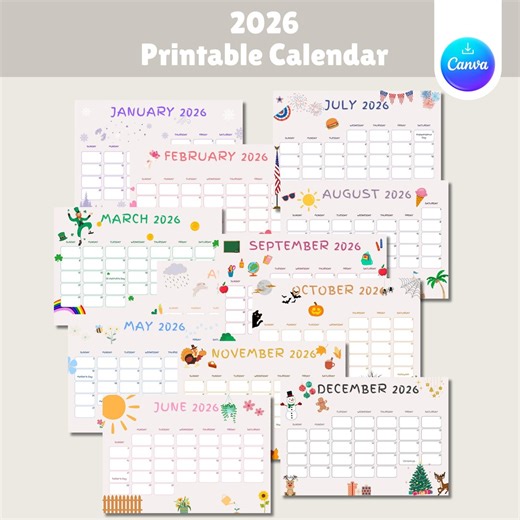 2026 Kids Calendar Printable, Animated Monthly Planner (PDF) - Etsy