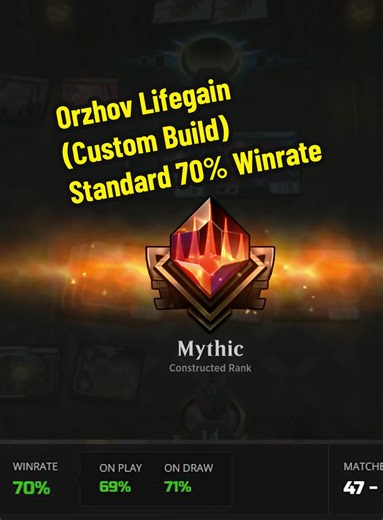 Got Mythic with my Custom Orzhov Lifegain Build last night ending in a 70% winrate. MTG Arena Standard If anyone wants to add me to play test standard sometimes feel free 😊 wish I could stream but my comp gets so laggy just trying to record 😕 #mtg #magic #arena #standard #mythic