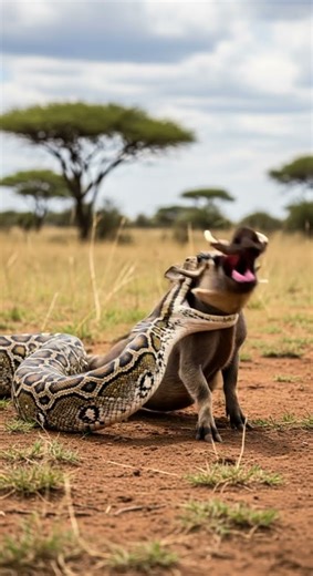 Will the python manage to swallow the warthog epic struggle unfolds #wildlife #python #nature