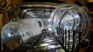 Inside view on washing of ware in the dishwasher