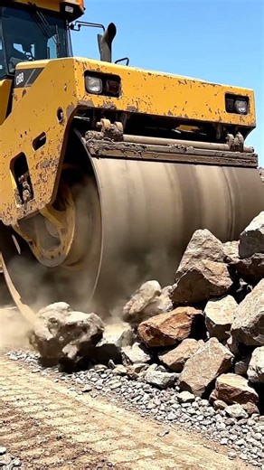 Road Roller is pushing rocks #rodroller #automobile #bulldozerofficial
