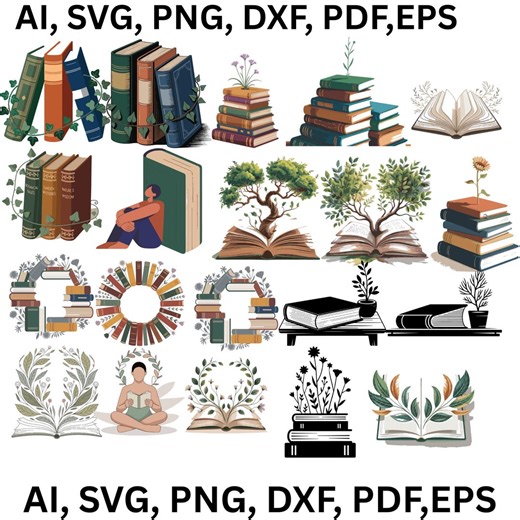 Book Reading PNG & SVG Bundle, Floral Books Clipart, Book Lover Designs for Sublimation, Cricut and Print - Etsy UK