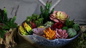 Wholesale Mini Tropical Plastic Green Plants Artificial Potted Succulents Plants in White Ceramic Pots