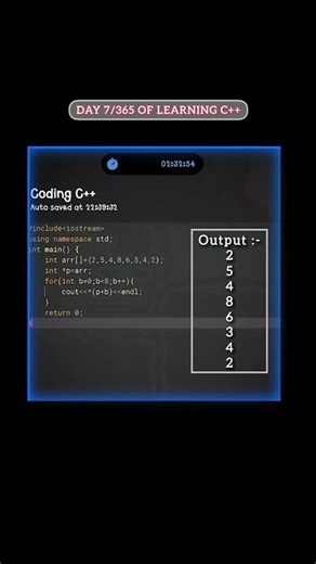 Read caption... Fetching the elements of array using pointers... #coder #cpp #coding