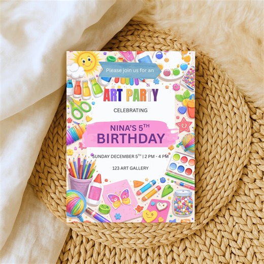 Art Party Birthday Invitation Template | Arts and Crafts Birthday | Editable Art Party Invite | Printable Digital Download - Etsy