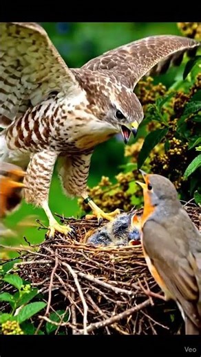 Robin Saves Chicklings from a Swooping Hawk! #shorts #viral #trending #ytshorts #wildlife #nature