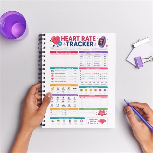 Heart Rate Tracker Printable, Pulse Log PDF, Daily Heart Rate Log, Blood Pressure & Heart Monitor Chart, Health Tracker Sheet