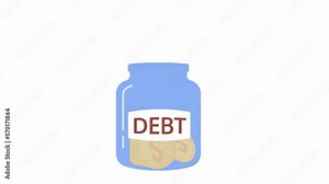 Animated paying off debt jar. Building savings for paying back bills. Flat cartoon style element 4K video footage. Color illustration on white background with alpha channel transparency for animation Stock Video