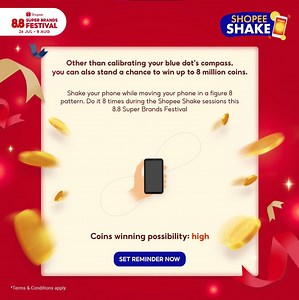 😎 You can try this out by making a figure 8 when you play Shopee Shake. By doing so, you are in favour of getting EXTRA coins, for every Shopee Shake sessions you play. Not enough? Get your friends to play as well so you can get bonus coins! Calibrate your way to win up to 8 million coins here 👉 https://shope.ee/1L2pX9FL3w #ShopeeMY #ShopeeMY88 | Shopee