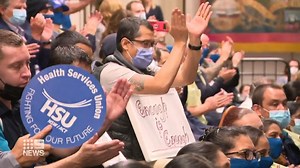 3.8K views · 77 reactions | Another round of strike action disrupted #Sydney today, as ten of thousands of health workers walked off the job. They're demanding better pay and have threatened more strike action, if no changes are made. #9News | Nightly at 6pm | 9 News Sydney | Facebook