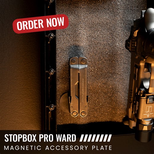 The All-New StopBox Pro WARD The StopBox Pro you love—now anchored to the wall! Same lightning-fast access. Same child-resistant security. Now with wall-mount capability for even more versatility. 👶 Child-Resistant Design 🔒 No Batteries, Never Fails ✅ Quick Access When Needed 🇺🇸 Trusted by 400,000 Gun Owners Fits full-size handguns and features a magnetic mount for your spare magazine or gear. Mount it. Lock it. Be ready. | StopBox USA