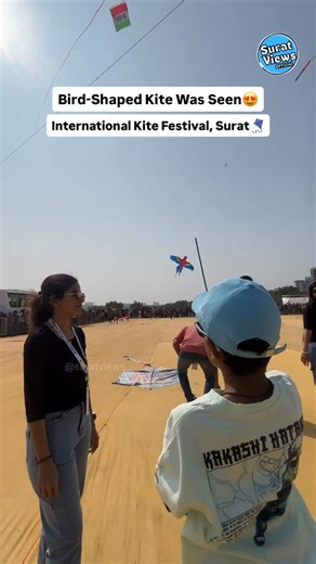 Kem Cho Majama? on Instagram: "Bird-Shaped Kite Looked So Real😍 Follow @suratviews for More!!! #surat #kitefestival #uttrayan #suratupdates #suratviews {Surat, International Kite Festival, bird-shaped kite, unique kite, creative design, sky attraction, festival highlight, flying display, crowd attraction, amazing kite, colorful sky, rare kite, international event}"