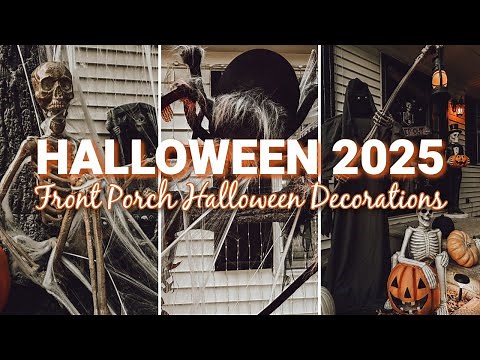 HALLOWEEN PORCH DECOR 2025 | HAUNTED CEMETERY OUTDOOR HALLOWEEN DECORATIONS | FRONT PORCH DECORATING