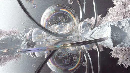 GENERATIVE ART STUDIO inc. on Instagram: "Day3000_!!!!!0123 #prompt A surreal pastel fantasy landscape with floating iridescent spheres above a calm reflective lake, snow-covered jagged mountains in the background, soft cherry blossom trees in full bloom on both sides, dreamy atmosphere, ultra-detailed 3D render, soft volumetric light, prismatic reflections, ethereal blush pink and lavender color palette, cinematic wide shot, calm and peaceful mood, on-screen UI overlay, transparent interface la