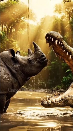 "Rhino vs Crocodile: When Giants Collide in the Wild"