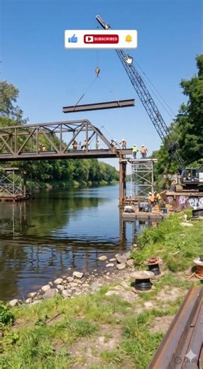 “Building a Strong Steel Bridge Over a Calm River 🌉” #ai #viral #creative #building #contentcreator