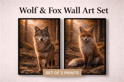 Wolf and Fox Print Set, Forest Wildlife Art (digital Download) - Etsy