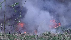 Military hand grenade explosion on background of destroyed house. Impact strength and power of airsoft guns. Stock Video