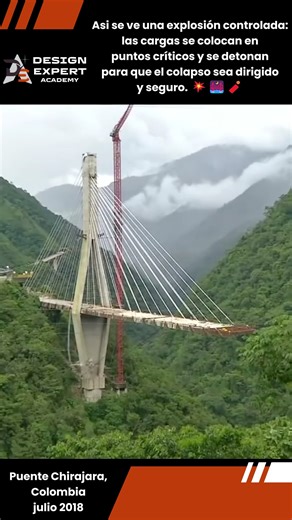 Design Expert on Instagram: "¿Has visto un puente caer “como en cámara lenta”, pero en realidad ocurre en segundos? 💥🌉 La demolición controlada con explosivos es una técnica de ingeniería que usa cargas calculadas y secuencias de detonación para dirigir el colapso hacia una zona segura, minimizando vibraciones, proyecciones y afectaciones al entorno 🚧🦺. En este video verás cómo, mediante explosivos ubicados en puntos clave del puente, se protege el área circundante y, con un disparo sincroni