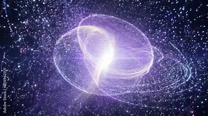 Dynamic light particles scatter and regroup, creating cosmic patterns.