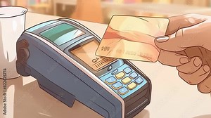 Close-up of a hand making a contactless payment with a credit card. This modern and convenient transaction method emphasizes the advancement in financial technology and digital payments.