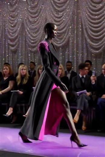 Black Power Coat Runway😯 #FashionShow #RunwayFashion #FashionShorts #CoutureDress #PinkCrystal