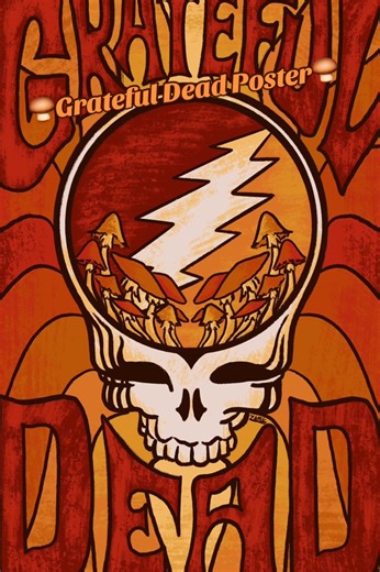My newest Grateful Dead poster! This one has a bit of a fall vibe, with its colors and the mushrooms!🧡🍄‍🟫 It is also for sale in my Etsy shop!✨ - #GratefulDead #Music #Art #BandPoster #60s @gratefuldead