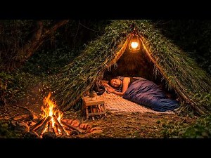 Solo Girl Survival Camping – Building a Shelter in the Wild | Cozy Night & Campfire