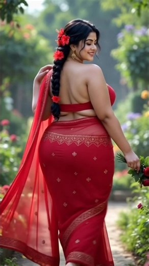 Red Saree Garden Beauty ❤️🌿 | Elegant Desi Look#shorts #viralvideo #aifashion #trending