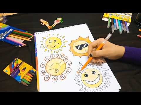تعليم رسم شمس🌞|طريقة رسم شمس باكثر من طريقة|رسم سهل|كيفية رسم شمس للاطفال|how to draw asun