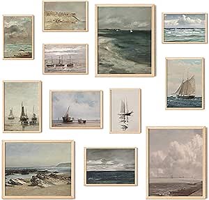 97 Decor Coastal Vintage Wall Art - Large Seascape Wall Art, Nautical Vintage Wall Decor, Retro Sea Landscape Wall Art Prints, Antique Sailboat Nautical Art Pictures for Home Bedroom (8x10 Unframed)
