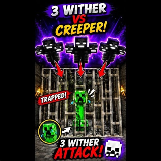 3 Withers vs Trapped Creeper in Minecraft! 😱🔥 #minecraft #wither #creeper