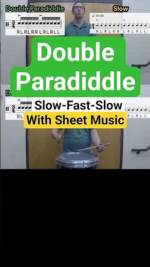 Double Paradiddle - Drum Rudiment (Slow-Fast-Slow) with music #rudiments #drums #snare #shorts