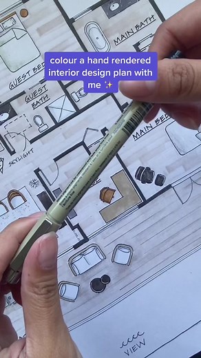Colour a Hand Rendered Interior Design Plan with Me ✨
