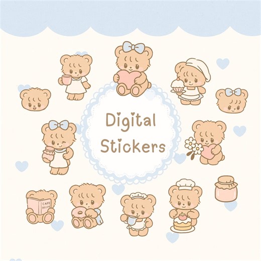 Cute Digital Stickers Cozy Cafe Teddy Bear Digital Planner Stickers Goodnotes Stickers Notability Digital Planner Digital Journal Kawaii Png - Etsy