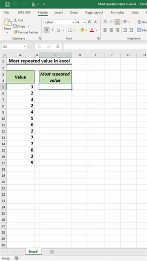 Most repeated value in excel 💯 #exceltutorial #exceltips #exceltricks #spreadsheets