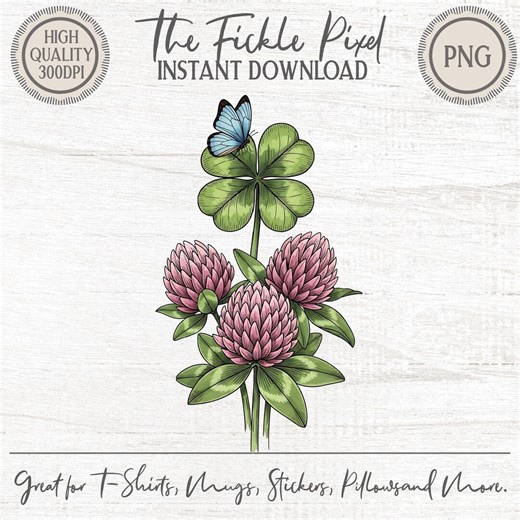 Lucky Clover Blue Butterfly PNG, St Patricks Day Clipart, Botanical Art, Shamrock Spring Graphics Design - Etsy